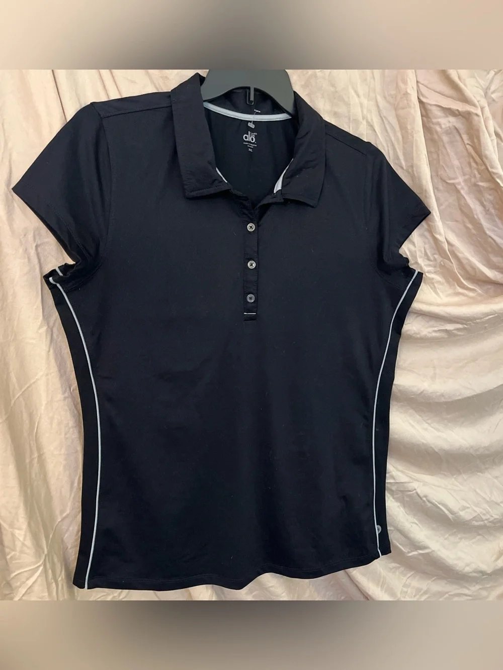 Alo Sport CoolFit Black Performance Polo Shirt 2XL White Trim Golf Tennis